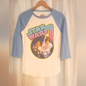 VTG Star Wars Baseball Style Shirt 3/4 Sleeve Luke, Leia, Hans & Obi VGC